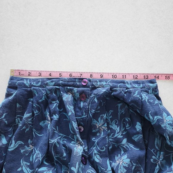 Lizsport Vintage Blue Tropical Floral Print Button Down Midi Skirt Size PM - Picture 14 of 16